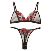 Womens Lingeries Sexy Nightclub Embroidered Flowers Underwear See Through Suit Female